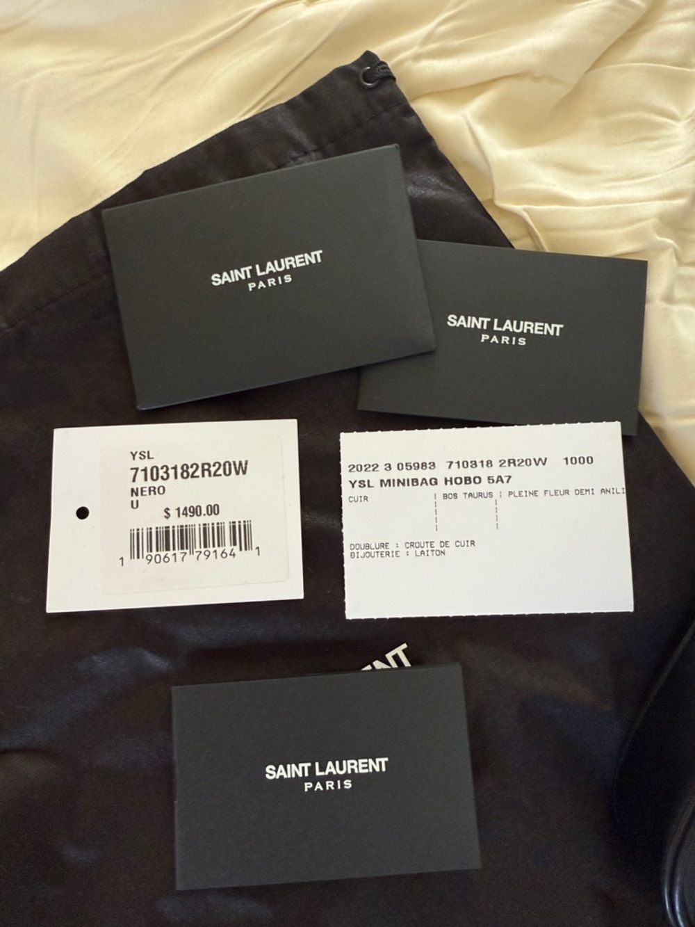 Saint Laurent Black Leather Shoulder Bag with Gold YSL Monogram NEVER USED - Picture 2 of 10